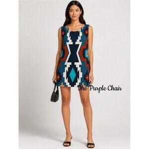 TIBI Aztec Print Scoop Back Mini Shift Dress